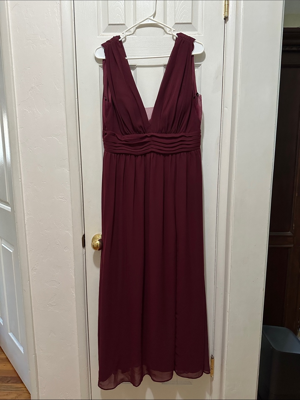 V-neck Burgundy Chiffon Maxi Dress - Size XL - worn once